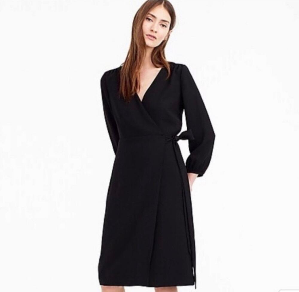 J. Crew Black Crepe Long Sleeve Wrap Dress Size 0